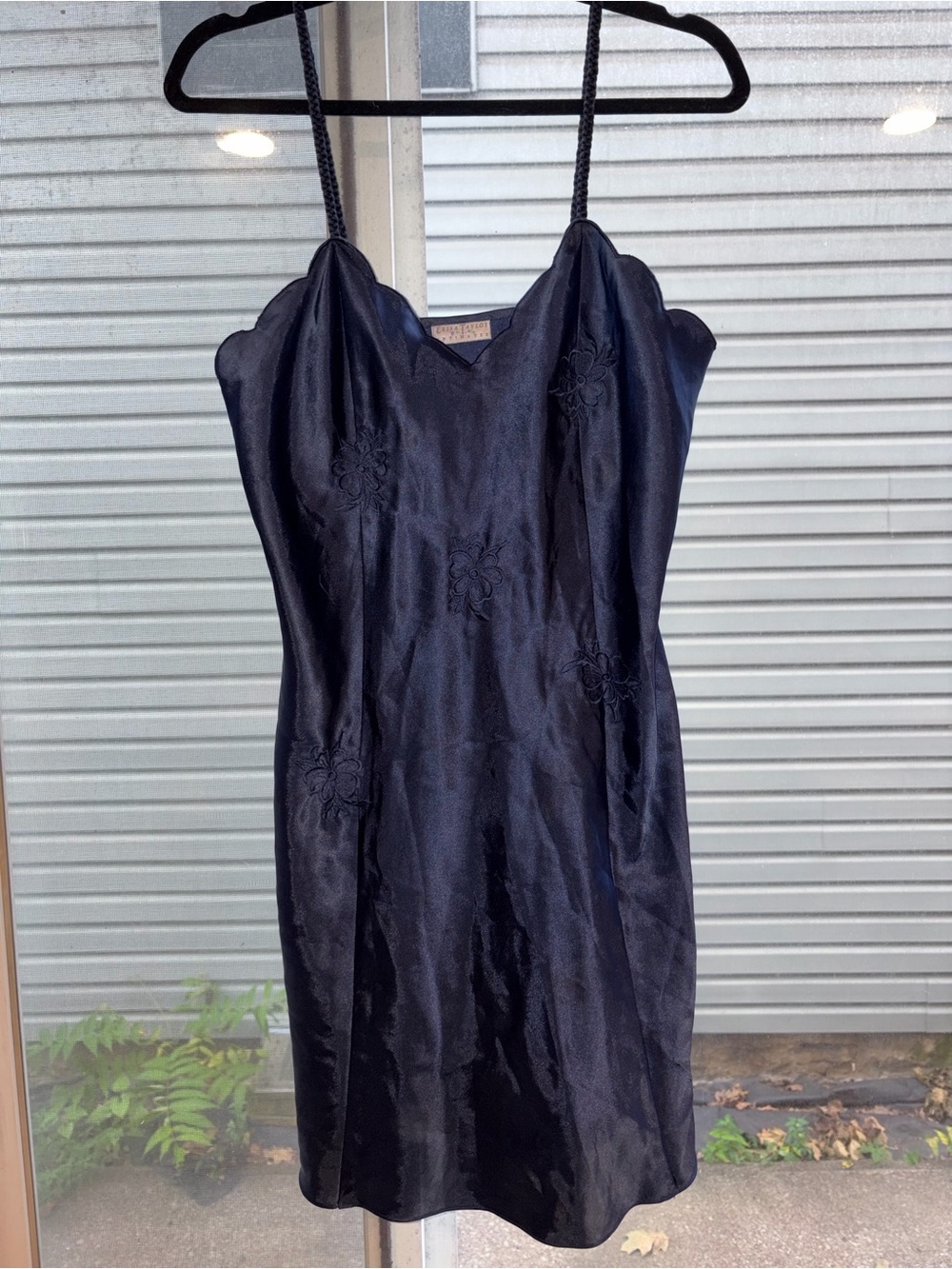 Vintage Navy Satin Slip Dress with Delicate Straps